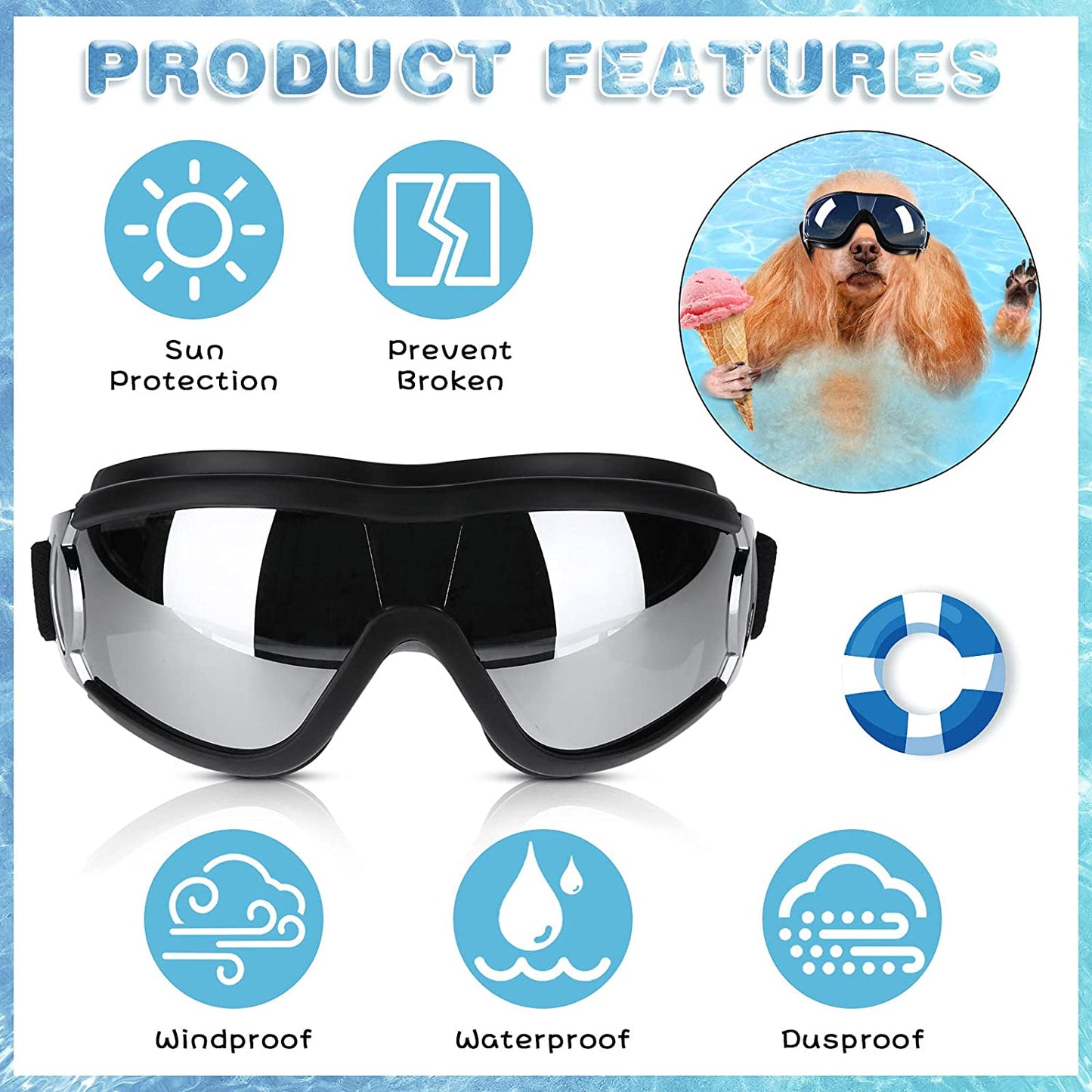 2 Pieces Dog Goggles Dog Sunglasses Snowproof Windproof Dog Glasses Pet Goggles for Travel Skiing Anti-Fog Dog Snow Goggles Dog Eye Protection Goggles with Adjustable Strap for Medium Large Dog Animals & Pet Supplies > Pet Supplies > Dog Supplies > Dog Apparel Frienda   