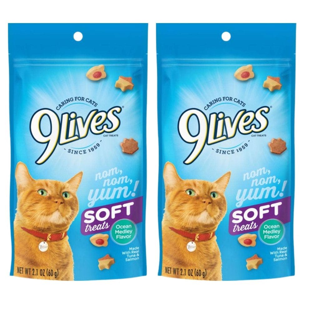 9Lives Ocean Medley Flavor Soft Cat Treats, 2.1Oz Made with Real Tuna & Salmon Soft Chewy Irresistible Fun Shaped Bite-Sized Feline Food (Pack of 2)