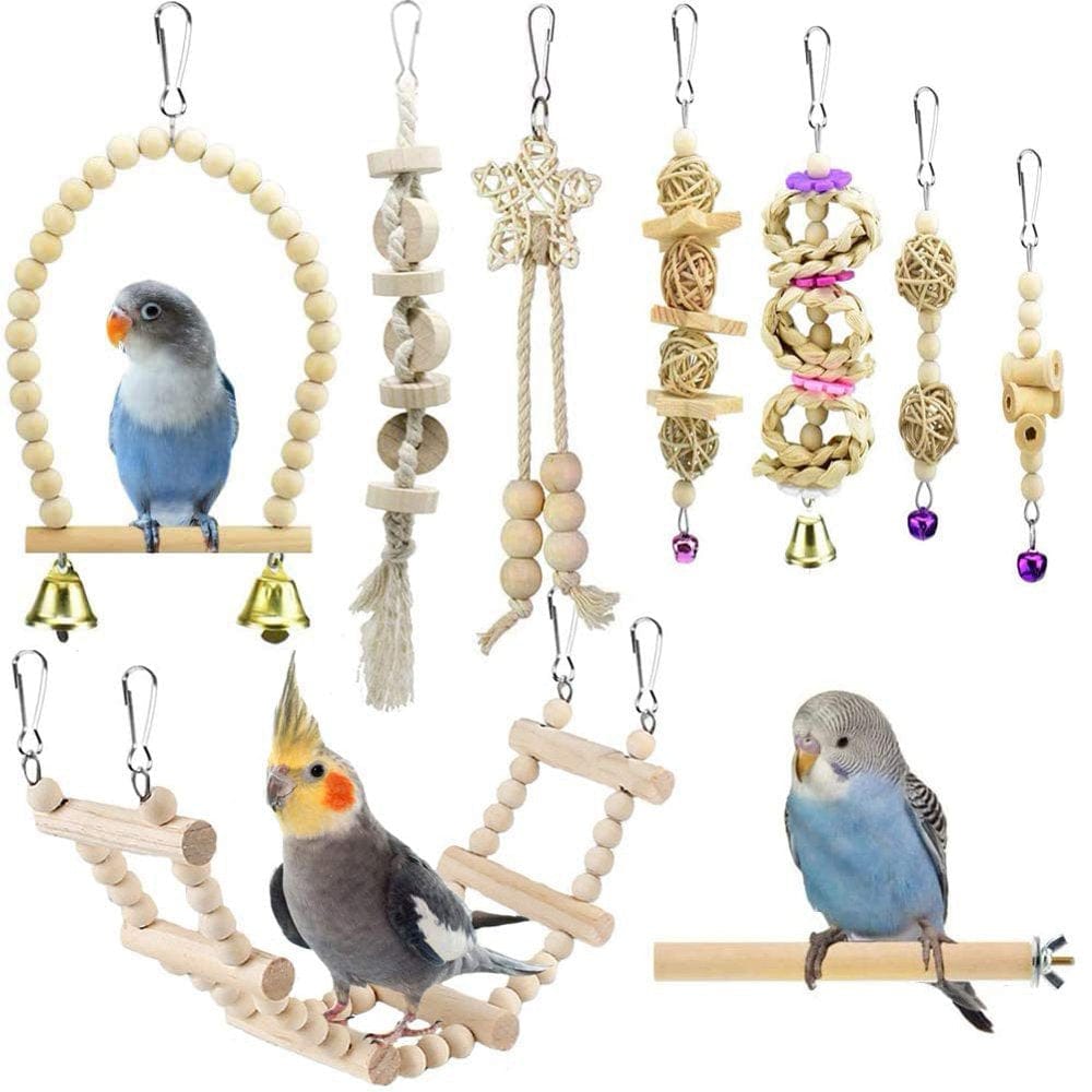 9PCS Bird Parrot Swing Toys, Chewing Standing Hanging Perch Hammock Climbing Ladder Bird Cage Toys Animals & Pet Supplies > Pet Supplies > Bird Supplies > Bird Ladders & Perches China   