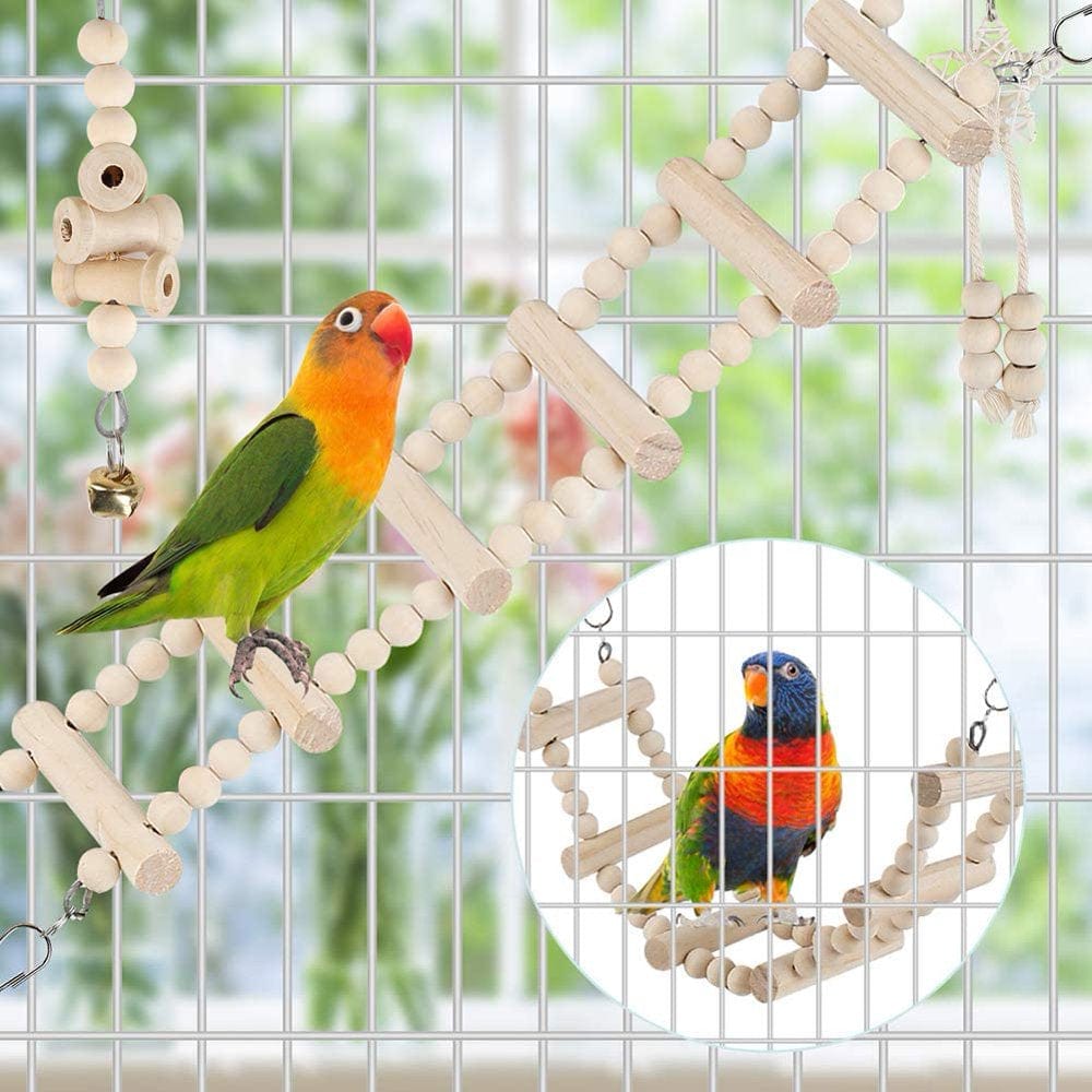 9PCS Bird Parrot Swing Toys, Chewing Standing Hanging Perch Hammock Climbing Ladder Bird Cage Toys
