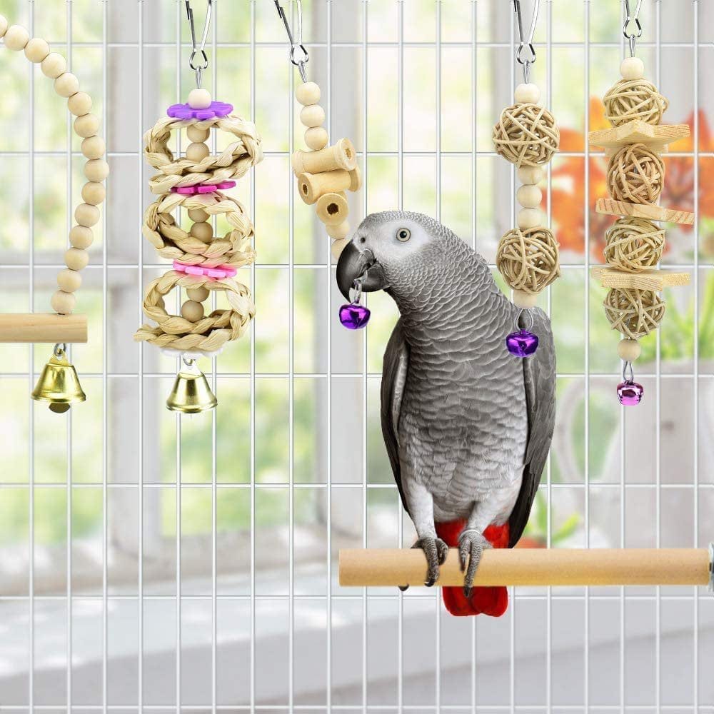 9PCS Bird Parrot Swing Toys, Chewing Standing Hanging Perch Hammock Climbing Ladder Bird Cage Toys Animals & Pet Supplies > Pet Supplies > Bird Supplies > Bird Ladders & Perches KOL PET   