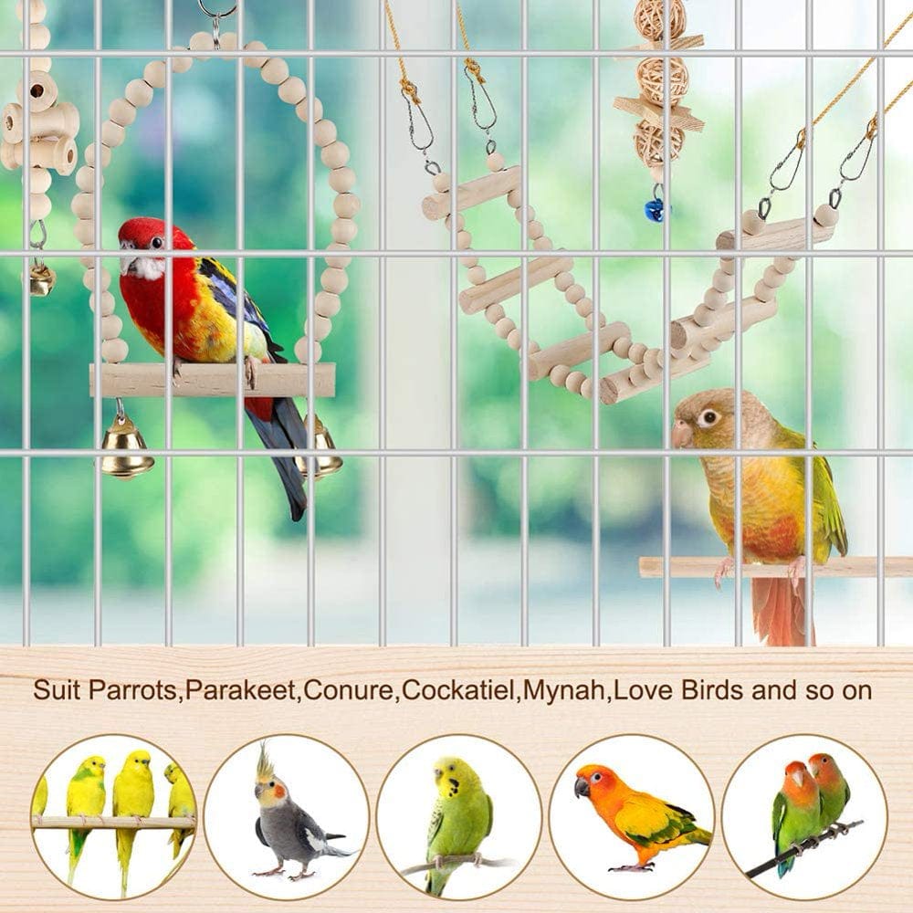 9PCS Bird Parrot Swing Toys, Chewing Standing Hanging Perch Hammock Climbing Ladder Bird Cage Toys