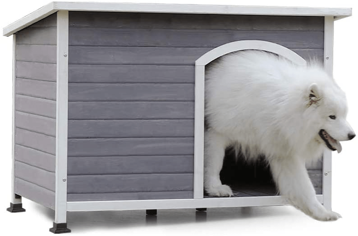 A 4 Pet Outdoor Wooden Dog House with Hinges,Raised Feet,Openable Asphalt Roof&Removable Floor Animals & Pet Supplies > Pet Supplies > Dog Supplies > Dog Houses A 4 Pet Grey-Upgraded Version L 