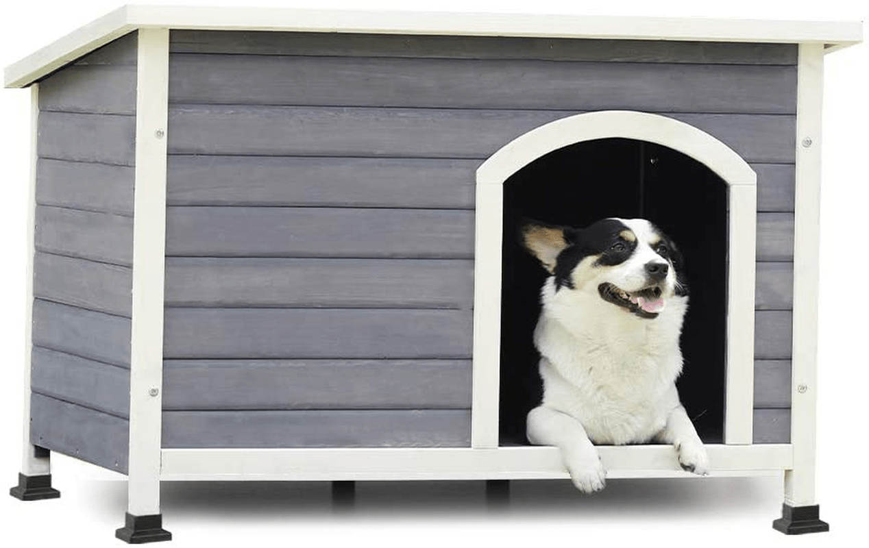 A 4 Pet Outdoor Wooden Dog House with Hinges,Raised Feet,Openable Asphalt Roof&Removable Floor Animals & Pet Supplies > Pet Supplies > Dog Supplies > Dog Houses A 4 Pet Grey-Upgraded Version Medium 
