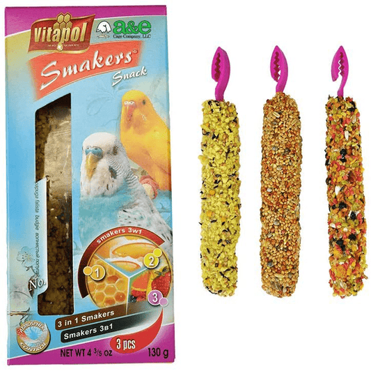 A&E Cage Co. Smakers Treat Sticks for Birds Animals & Pet Supplies > Pet Supplies > Bird Supplies > Bird Treats A&E Cage Co. Egg, Honey, and Fruit 3 Count (Pack of 1) 