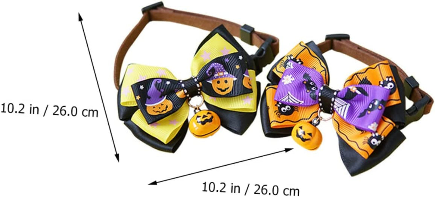 Hohopeti 2Pcs with Bells Breakaway Bow Themed and Tie& Pumpkin Bowties Puppy Outfit Decorations Belt Cute Bowknot Dog Neck Size Halloween Pumkin Neckband Collars S Adjustable Doggiesize Animals & Pet Supplies > Pet Supplies > Dog Supplies > Dog Apparel Hohopeti   