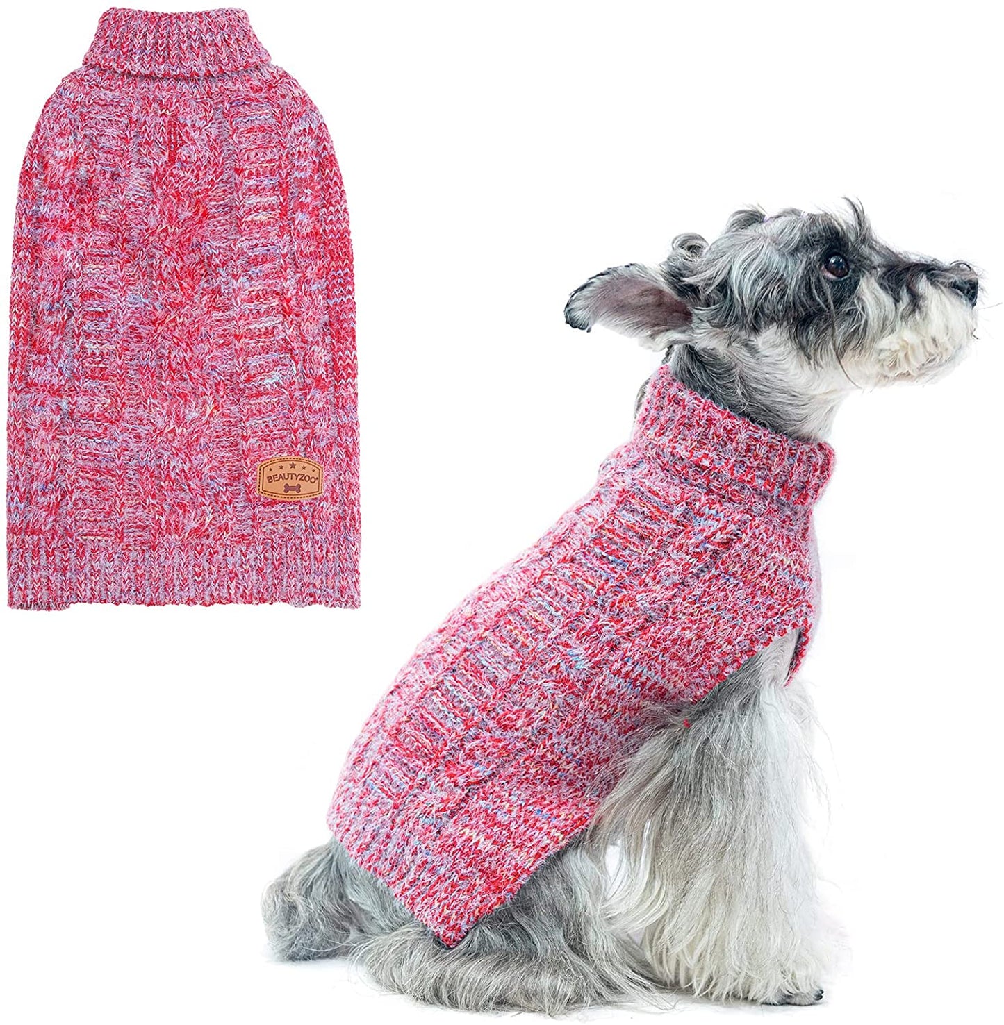 BEAUTYZOO Small Dog Sweater -Turtleneck Pullover Classic Cable Knit Fuzzy Winter Coat Dog Cold Weather Clothes for Small Medium Dogs Puppy Girl Boys(Rainbow Pink, S) Animals & Pet Supplies > Pet Supplies > Dog Supplies > Dog Apparel BEAUTYZOO Gradient Red Small 