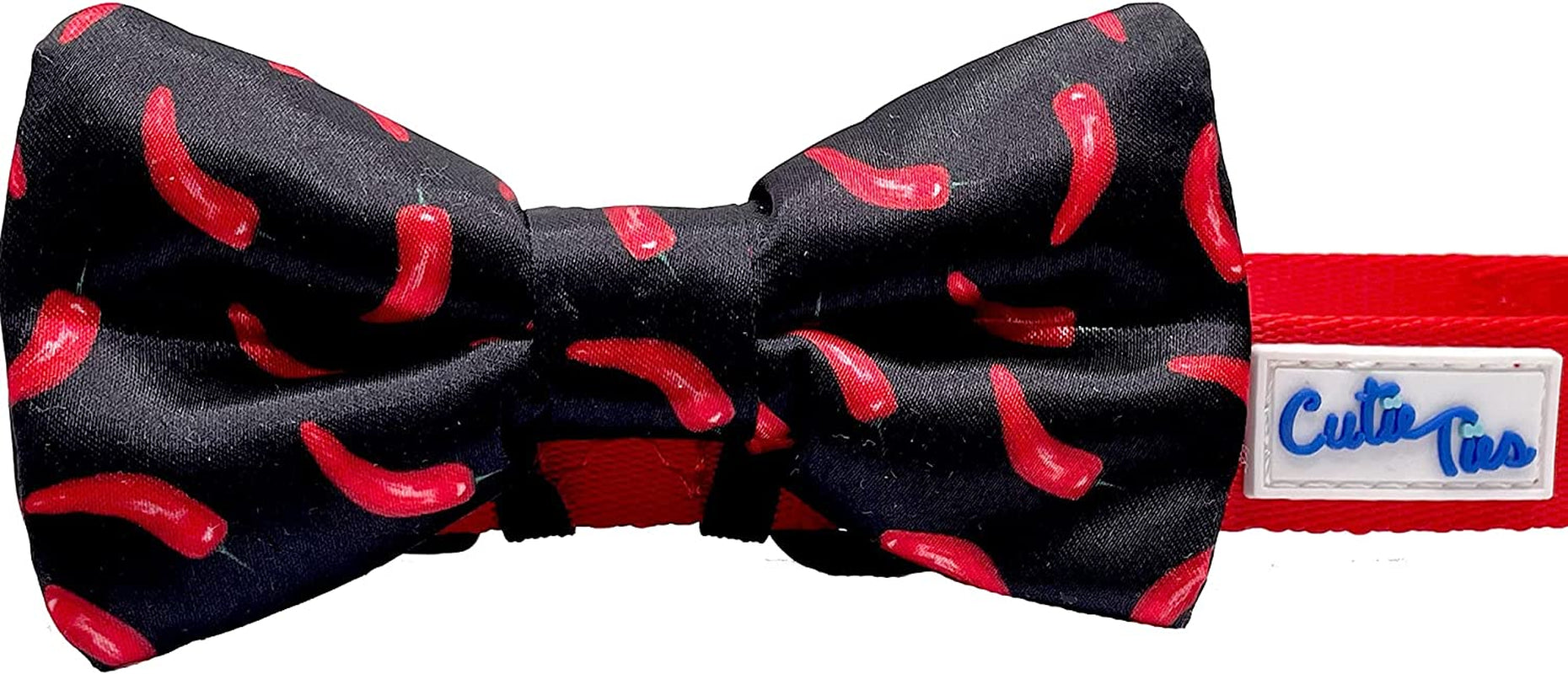 CUTIE TIES Dog Bow Tie Pizza- 2" X 4" Premium Quality Bow Ties for Dogs - Fancy Dog Tie with Slip over Elastic Bands - Cute Dog Tie Fits Most Collars - Dog Tie for Small, Medium and Large Breeds Animals & Pet Supplies > Pet Supplies > Dog Supplies > Dog Apparel Cutie Ties Chili Peppers  
