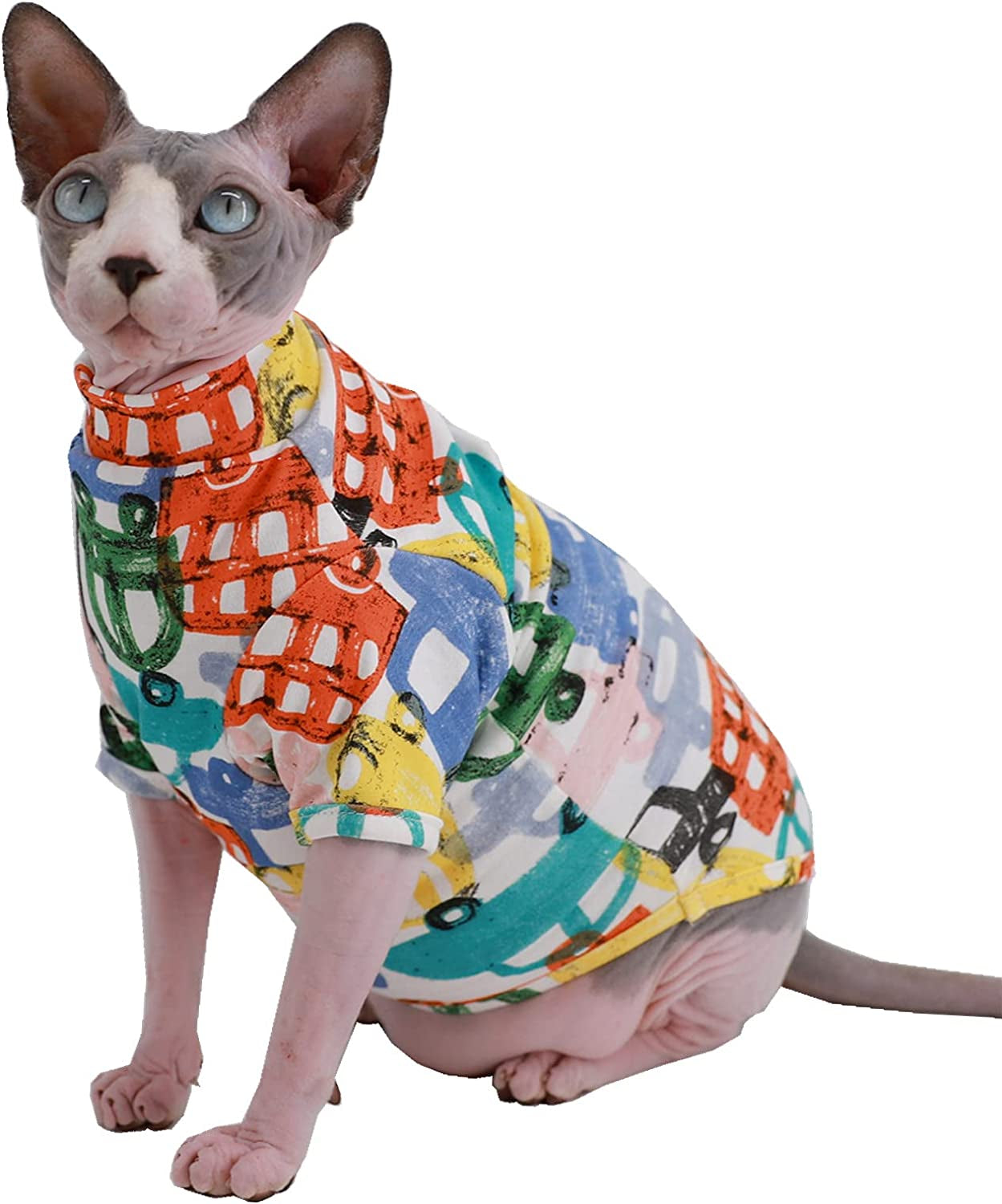 Sphynx Cat Clothes Breathable Summer Cotton T-Shirts for Cat Pajamas for Cats and Small Dogs Apparel, Hairless Cat T-Shirts (Small (Pack of 1), Hedgehog) Animals & Pet Supplies > Pet Supplies > Dog Supplies > Dog Apparel Kitipcoo Color Car X-Large (Pack of 1) 