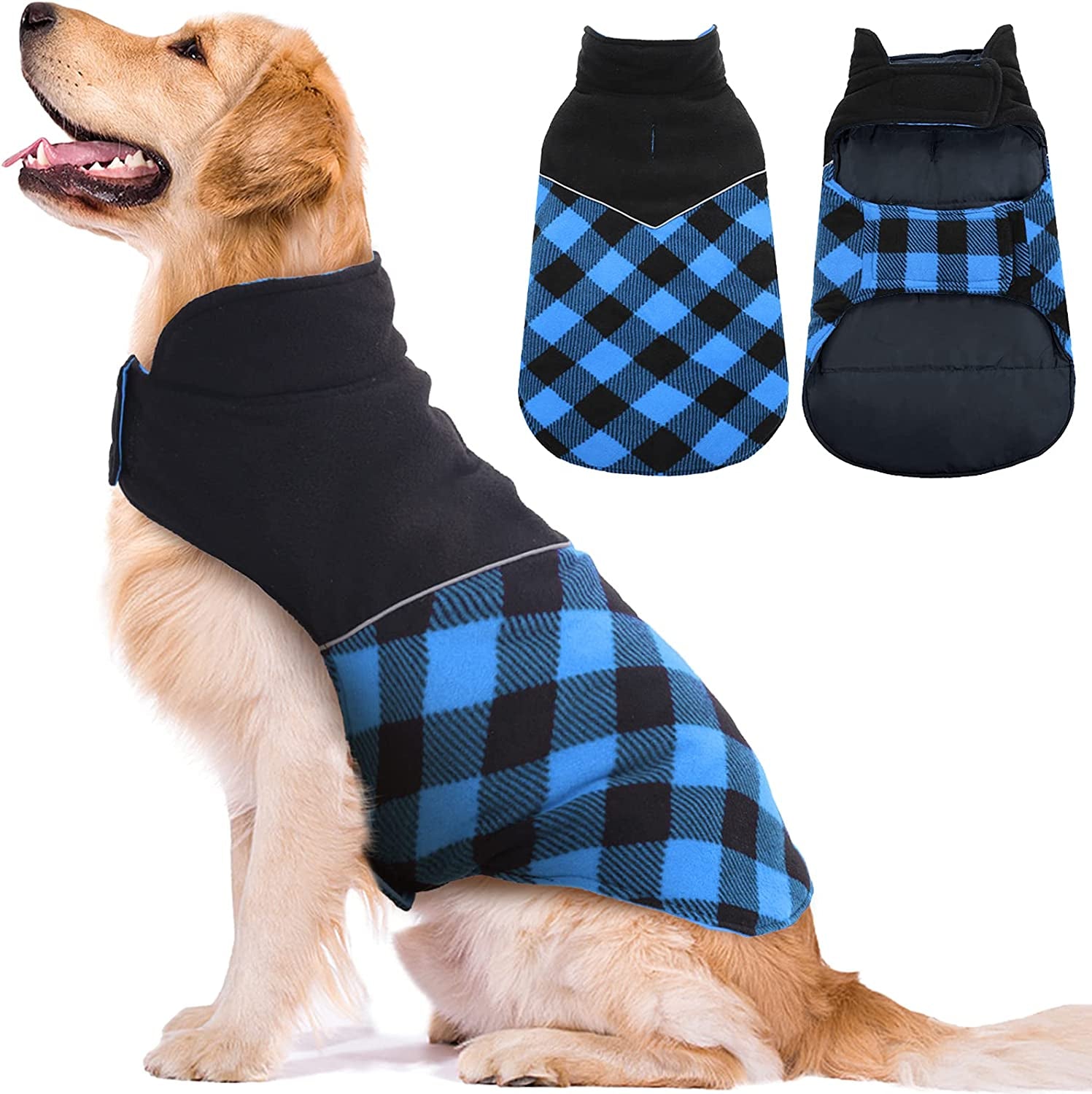 Kuoser Dog Winter Coat, Reversible Cold Weather Dog Jacket, Soft Warm Plaid Dog Coats, Puppy Waterproof Thickened Vest Windproof Outdoor Apparel for Small Medium and Large Dogs Animals & Pet Supplies > Pet Supplies > Dog Supplies > Dog Apparel Kuoser Blue XX-Large (Pack of 1) 