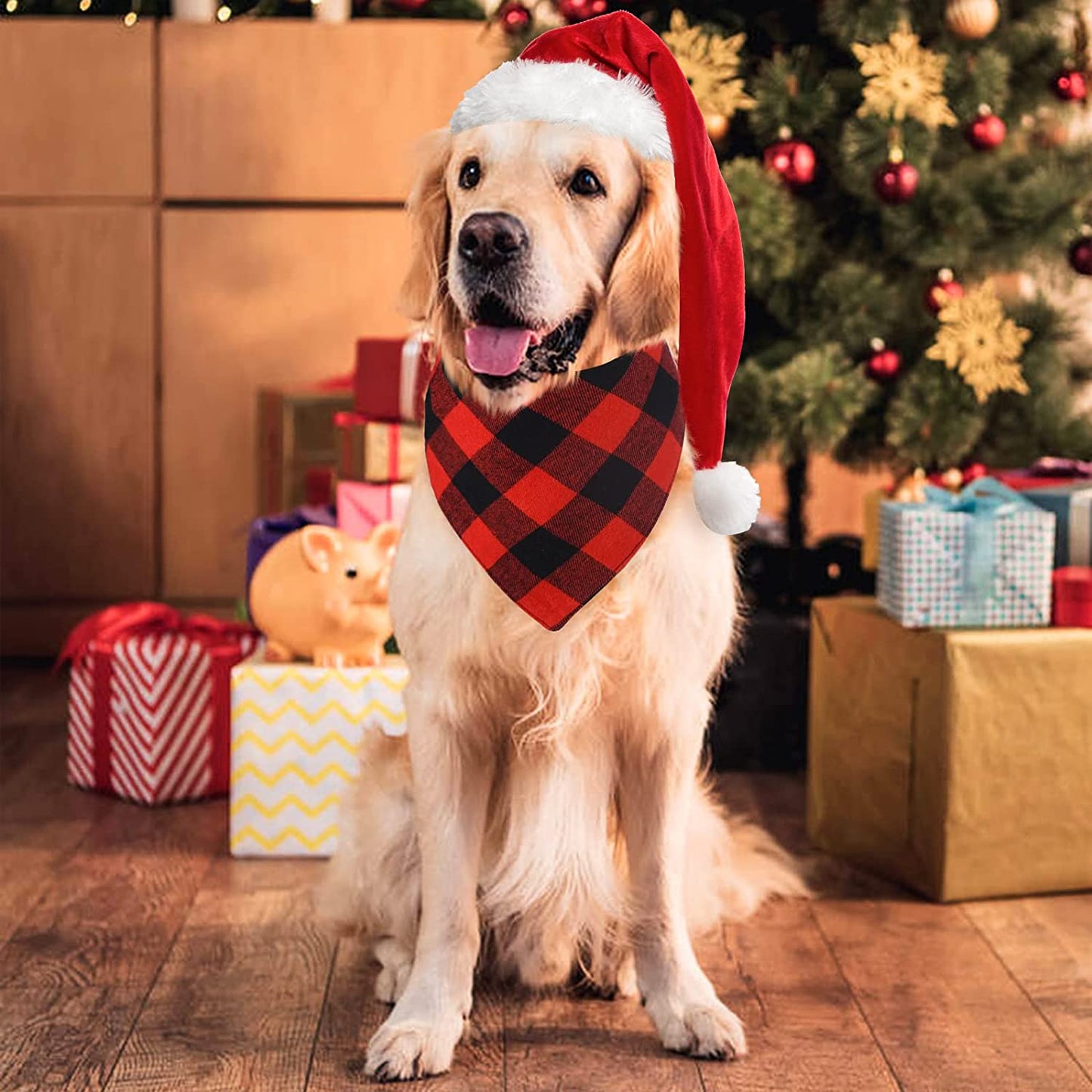 Malier 2 Pack Dog Christmas Bandanas, Classic Buffalo Red Plaid Pet Bandana Scarf Triangle Bibs Kerchief Pet Costume Outfit Accessories for Small Medium Large and Extra Large Dogs Cats Pets (Large) Animals & Pet Supplies > Pet Supplies > Dog Supplies > Dog Apparel Malier   