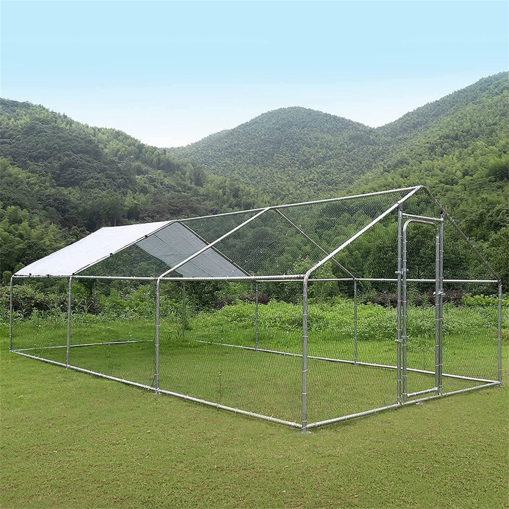 Aukfa Chicken Coop- 25 FT Large Outdoor Chicken Run- Heavy Duty Metal Frame- Flat Roofed Animals & Pet Supplies > Pet Supplies > Dog Supplies > Dog Kennels & Runs AUKFA 20'  