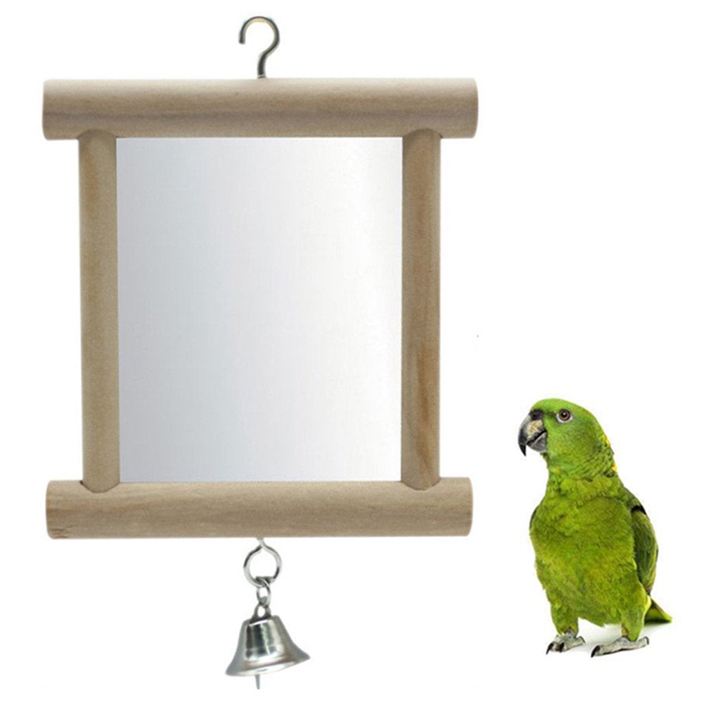 VERMON Pet Bird Parrot Bell Mirror Hanging Cage Wood Stand Perch Interactive Play Toy Animals & Pet Supplies > Pet Supplies > Bird Supplies > Bird Toys VERMON   