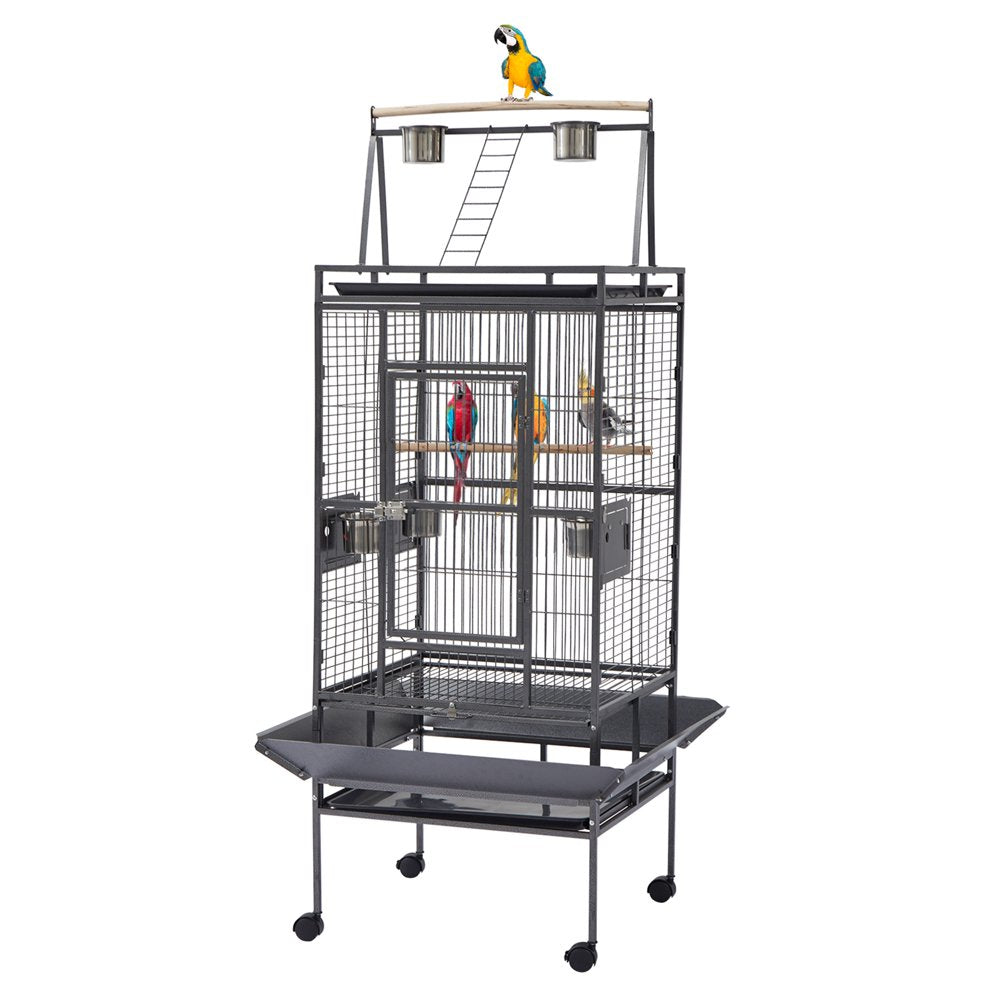 Kinbor 68" Bird Cage Opening Play Top Perch with Rolling Stand Castor Wheels Feeding Bowl for Parrot Cockatiel Finch Pet House Black Animals & Pet Supplies > Pet Supplies > Bird Supplies > Bird Cages & Stands Kinbor   