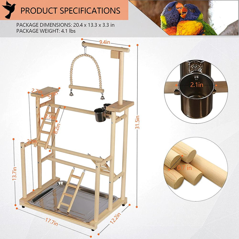 LT 3 Layers Wood Bird Playground Large Parrot Playstand Bird Perch Stand Bird Gym Playground Playpen for Cockatiel Parakeet Parrot (With Installation Notes)