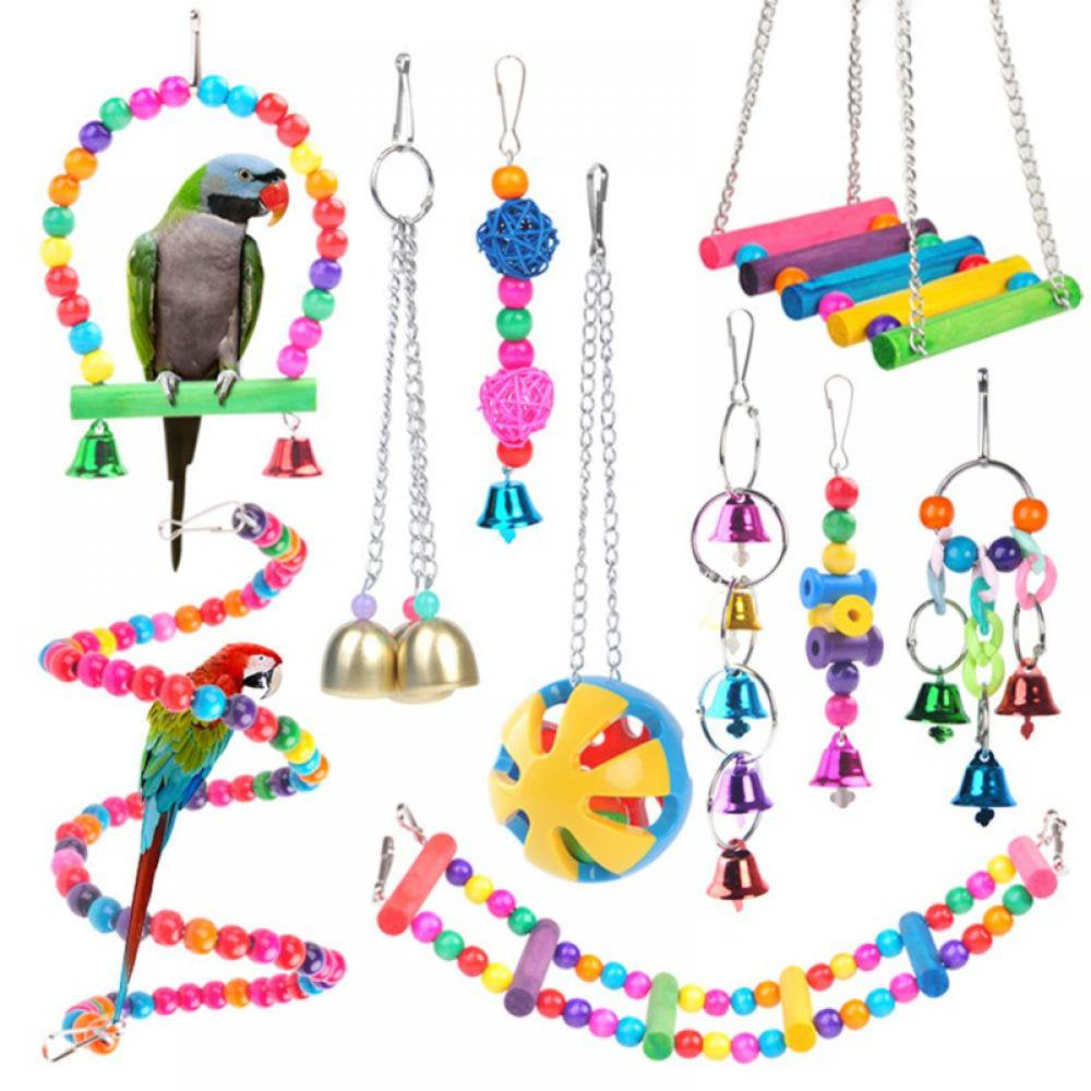 Bird Toys Parrot Swing Toys - Chewing Hanging Bell Pet Birds Cage Toys Suitable for Small Parakeets, Conures, Love Birds, Cockatiels, Macaws, Finches, Style A Animals & Pet Supplies > Pet Supplies > Bird Supplies > Bird Toys MELLCO   