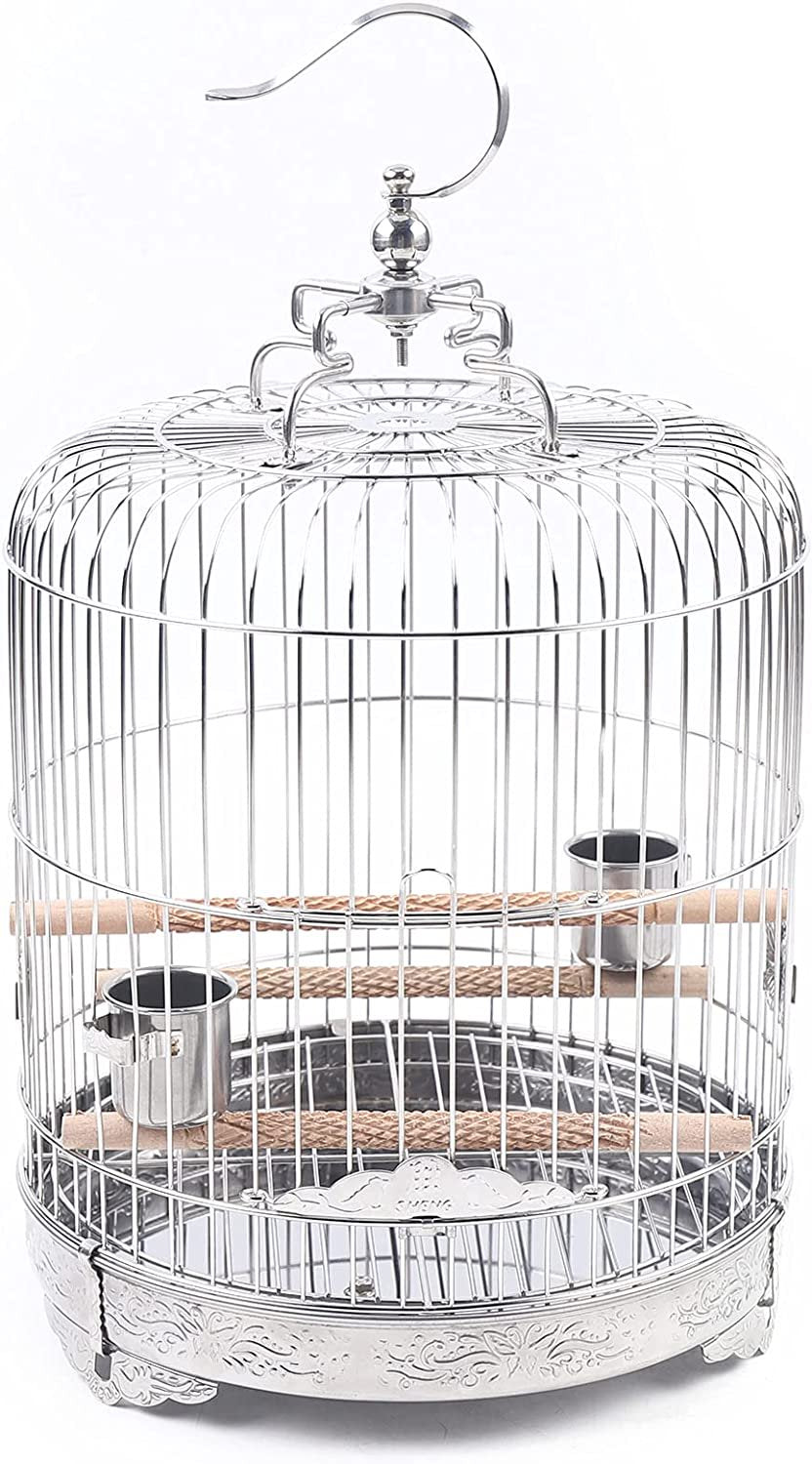 Miumaoev Large Stainless Steel Parakeet Bird Cage, 15.74 Inch Height Hanging Parrot Bird Cages with Stand for Cockatiels African Grey Quaker Parakeets Conures Pigeons Flight Perches Bird Cage Animals & Pet Supplies > Pet Supplies > Bird Supplies > Bird Cages & Stands Miumaeov   