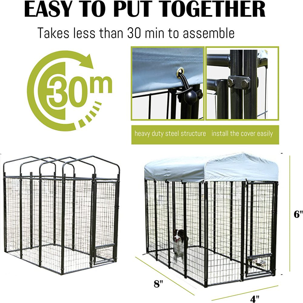 Outdoor Dog Kennel - 8X4X6 outside Dog Kennel for Large Dogs with Roof - Large Dog Run with Chain Link Fence Animals & Pet Supplies > Pet Supplies > Dog Supplies > Dog Kennels & Runs PETOLUTION   