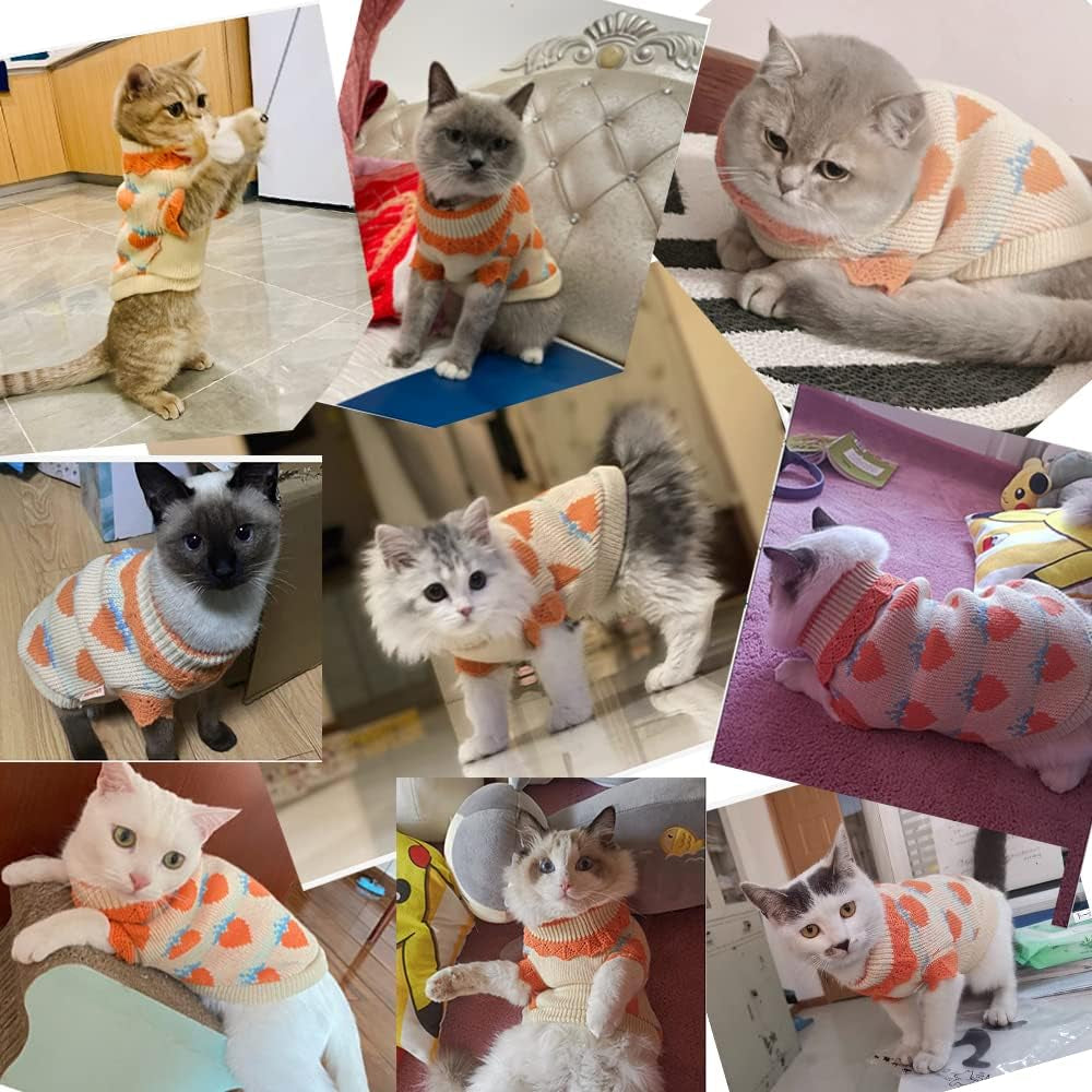 ANIAC Cat Sweater Puppy Warm Clothes Doggy Cozy Vest Shirt Autumn Winter Outfits Kitten Winter Knitwear Small Dogs Sweatshirt for Cold Season and Spring (Medium, Orange) Animals & Pet Supplies > Pet Supplies > Dog Supplies > Dog Apparel ANIAC   