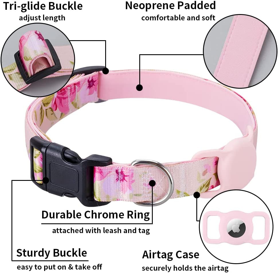 Airtag Cat Collar, Animire Soft Neoprene Padded Air Tag Collar for Extra Small Dogs, Polyester Puppy Pet Collar with Silicone Airtag Case Holder Accessories, 8"-12" Neck