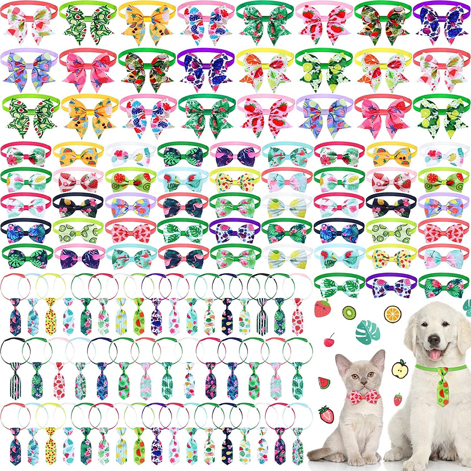 120 Pieces Dog Bow Tie Collar Summer Pet Tie Set Adjustable Cat Neck Ties Includes 48 Dog Neckties 48 Dog Bow Ties 24 Dog Collar Bowknot Fruit Hawaii Patterns for Pet Dog Cat Grooming Accessories Animals & Pet Supplies > Pet Supplies > Dog Supplies > Dog Apparel Sadnyy   