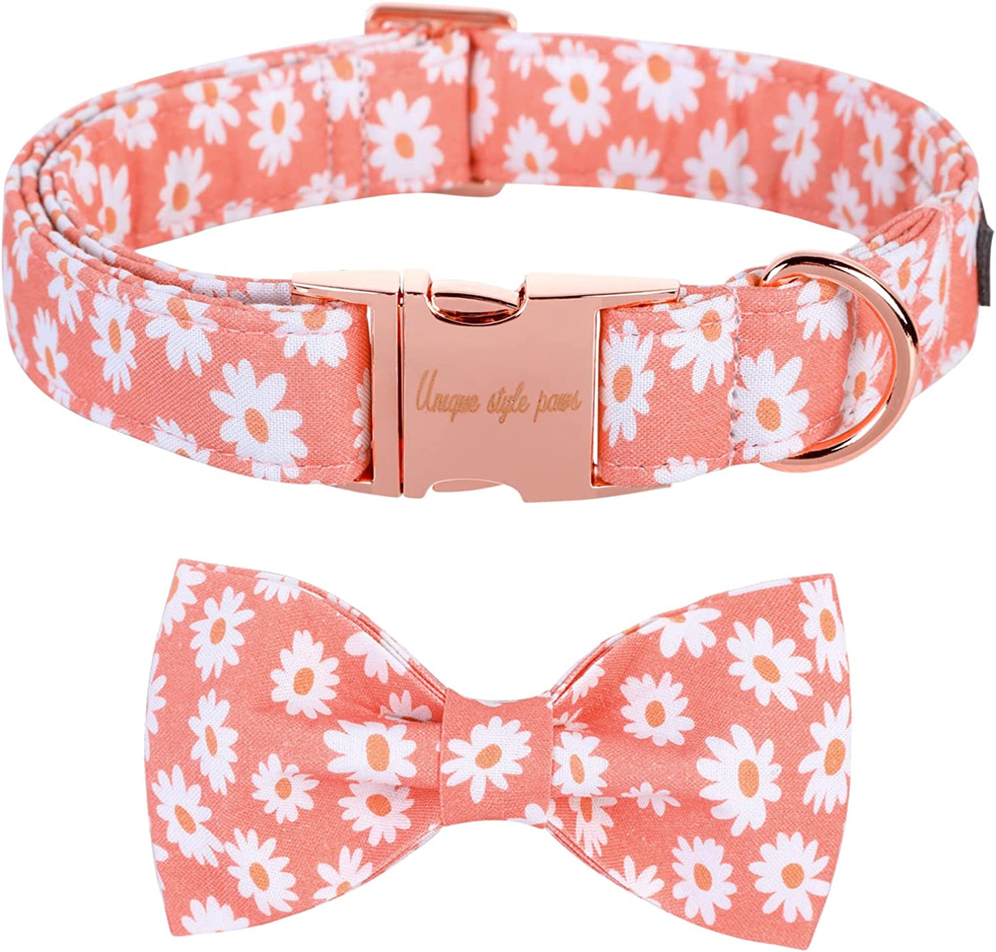 Unique Style Paws Dog Collar with Bow Tie Blue Dot Summer Dog Collar for Small Medium Large Dogs with Adjustable Metal Buckle - M Animals & Pet Supplies > Pet Supplies > Dog Supplies > Dog Apparel Unique style paws A-PinkWhiteFlower XL 