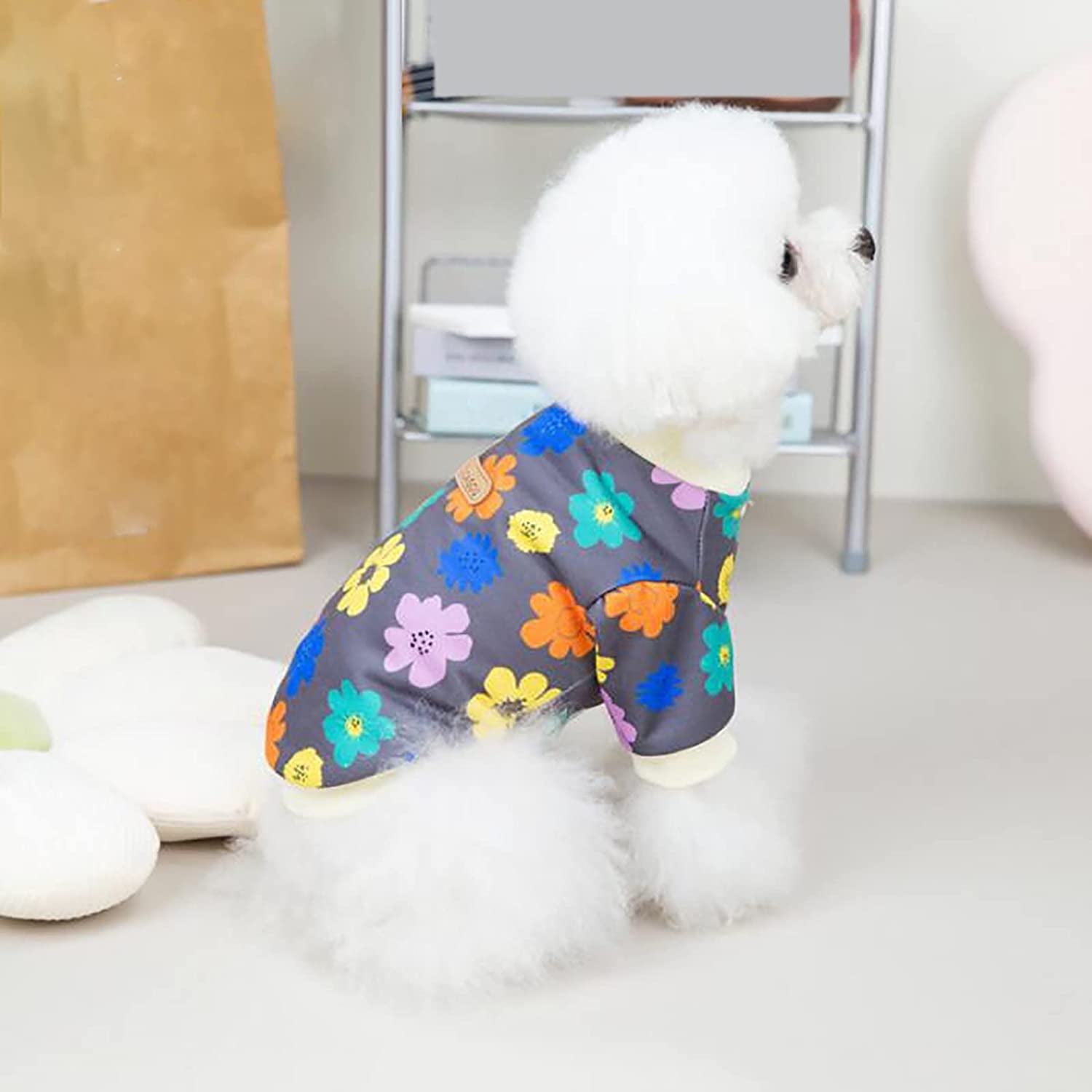 X Small Dog Sweaters Fashion Clothes Pet Teddy Small Dog Sweatshirt Soft and Breathable Cotton Sleeveless Vest Flower Pattern Open Button Animals & Pet Supplies > Pet Supplies > Dog Supplies > Dog Apparel HonpraD   