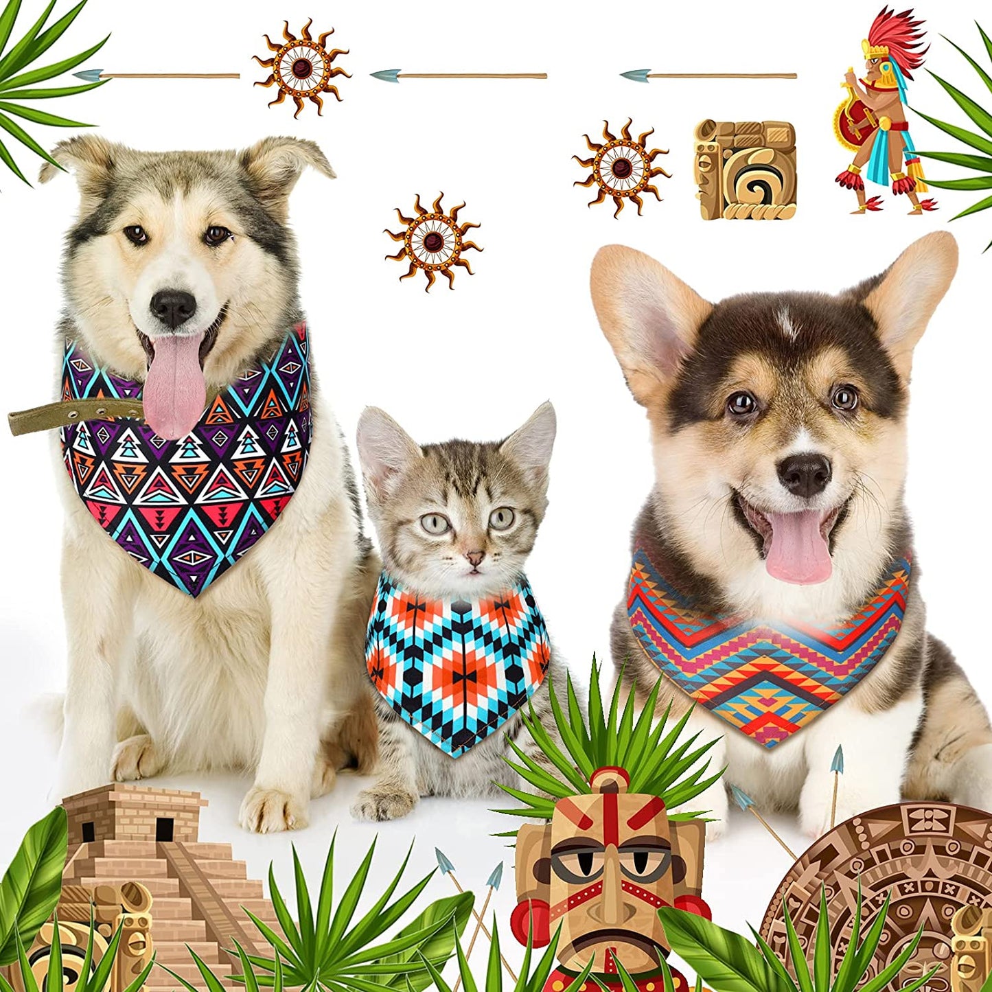 6 Pieces Aztec Mexico Dog Bandana Tribal Pattern Pet Triangle Bib Dog Scarf Accessories for Dogs Cats Pets (Large) Animals & Pet Supplies > Pet Supplies > Dog Supplies > Dog Apparel Weewooday   