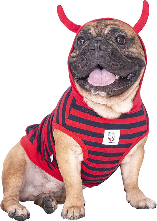 Ichoue Daily Wear Devil Hoodies, Cute Dog Christmas Costumes, Dog Outfits for Medium Dog Breeds, Sleeveless Sweatershirts Dog Clothes for French English Bulldog Pug Pitbull Terrier - Red/Xlarge Animals & Pet Supplies > Pet Supplies > Dog Supplies > Dog Apparel iChoue Red Devil Large (Pack of 1) 