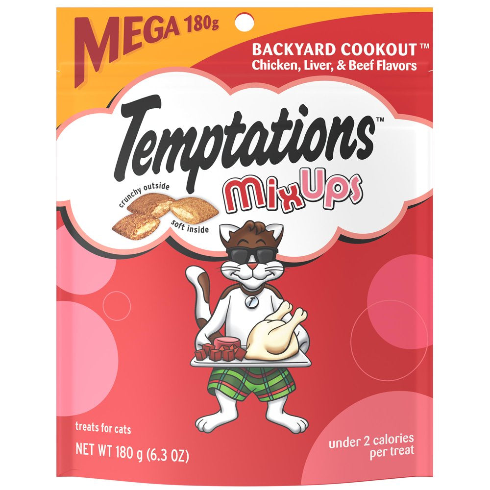 TEMPTATIONS MIXUPS Crunchy and Soft Cat Treats Backyard Cookout Flavor, 6.3 Oz. Pouch Animals & Pet Supplies > Pet Supplies > Cat Supplies > Cat Treats Mars Petcare   