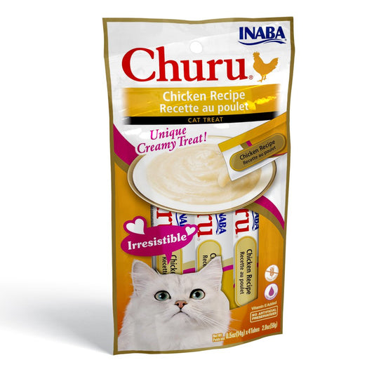 INABA Churu Creamy, Lickable Purée Cat Treat/Topper, 0.5 Oz, 4 Tubes, Chicken Recipe