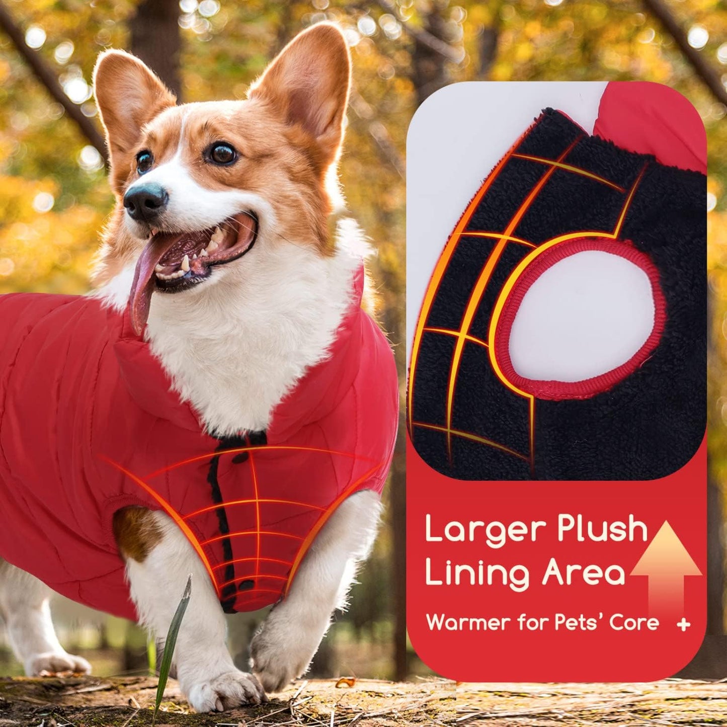 Dog Jacket, Nobleza Warm Fleece Dog Winter Coat with Leash Hole, Waterproof Outdoor Pet Clothes for Puppy Small Medium Large Dog, Ideal for Cold, Wet, Windy and Snowy Day (Red S) Animals & Pet Supplies > Pet Supplies > Dog Supplies > Dog Apparel Nobleza   