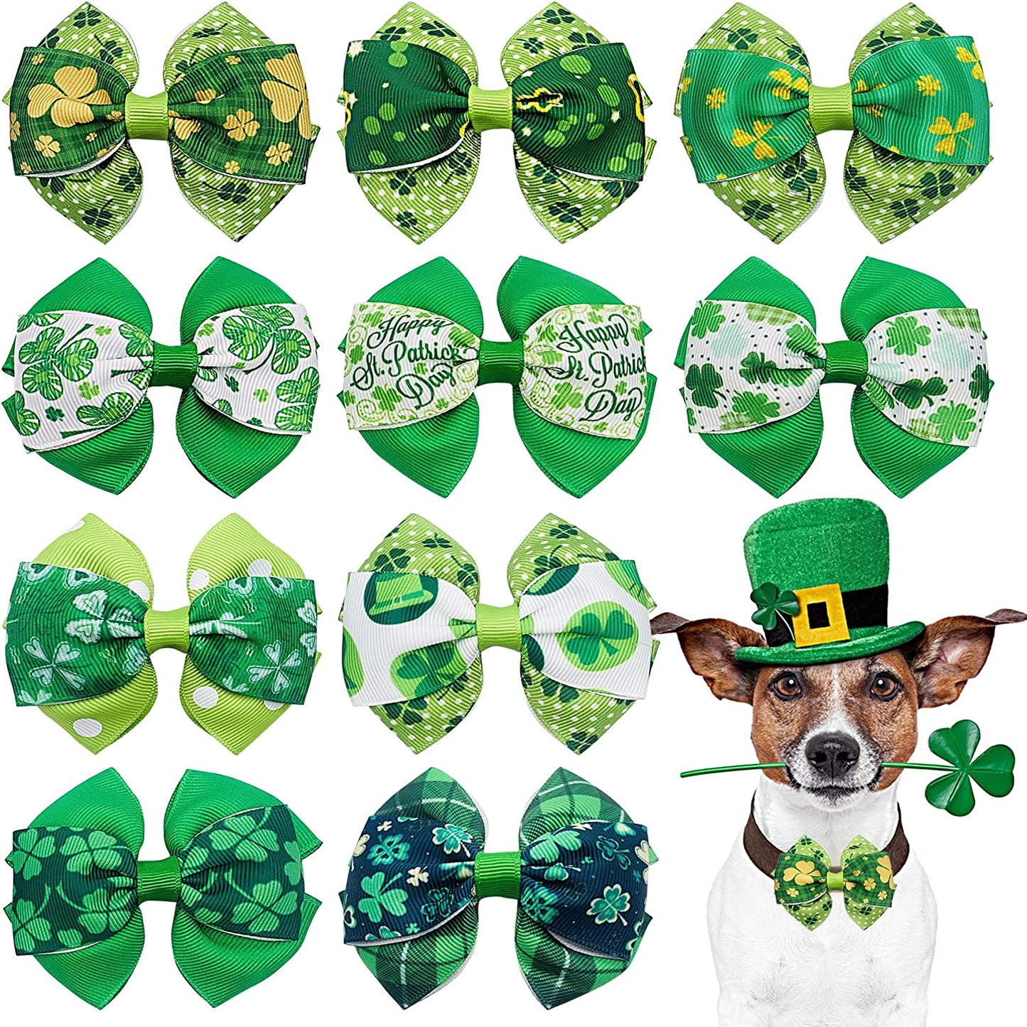 Jpgdn 10Pcs Small Dogs Collar Bow Ties for St.Patrick'S Day Puppy Collar Bows Bowknot for Small and Medium Doggy Cat Kitten Rabbit Pet Sliding Collar Grooming Accessories Attachment Embellishment Animals & Pet Supplies > Pet Supplies > Dog Supplies > Dog Apparel JpGdn St.Patrick's Day dog bowtie attachment  