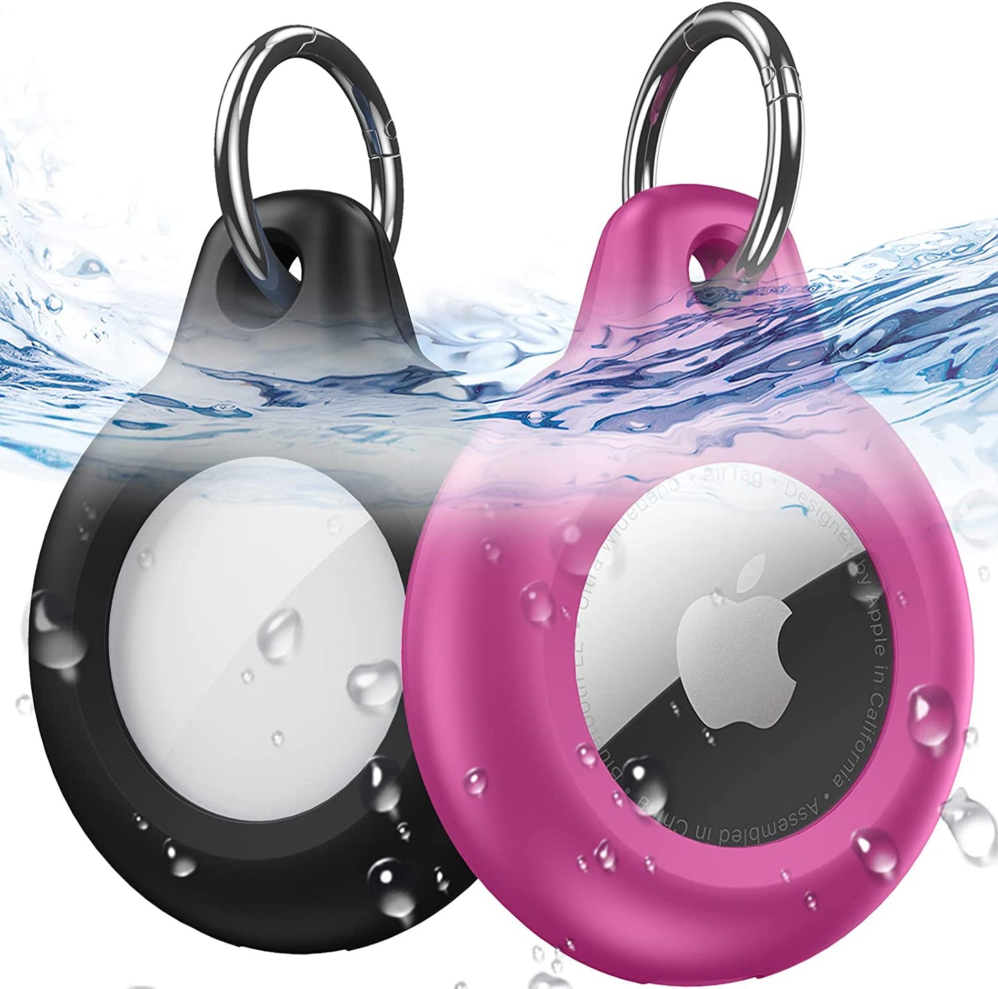 GOLDJU for Airtag Keychain Case Waterproof, 2 Pack Apple Airtag Holder [Shockproof Protective] [Anti-Scratch with Key Ring] Air Tag Case for Dog, Wallet, Luggage (Black & Blue) Electronics > GPS Accessories > GPS Cases GOLDJU Pink  