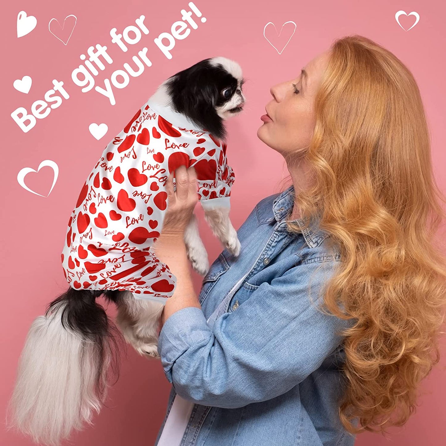 3 Pieces Valentines Day Pajamas Dog Onesies Dog Jumpsuits Dog Birthday Costume Heart Pattern Dog Clothes Dog Cartoon Apparel for Pet Puppy Dog Cat(S(Fit 3.3-5.5Lbs)) Animals & Pet Supplies > Pet Supplies > Dog Supplies > Dog Apparel Weewooday   