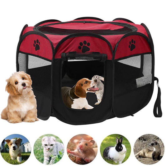 Foldable Washable Pet Tent Dog House Puppy Cat Cage Kennel Octagonal Fence Home Outdoor Supply (Red) Animals & Pet Supplies > Pet Supplies > Dog Supplies > Dog Houses octagonal animal fence   