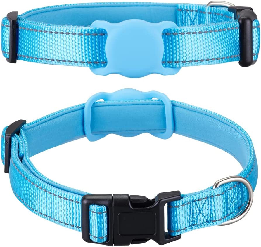 Airtag Dog Collar for Small Medium Large Dogs, Animire Soft Neoprene Padded Pet Cat Collar, Nylon Puppy Collar with Silicone Air Tag Case Holder Accessories, 9''-16'' Neck Electronics > GPS Accessories > GPS Cases Animire Blue XS:8"-12" Neck 