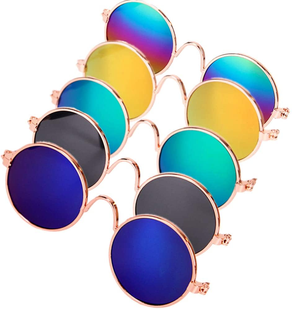 DPLUS Cool Stylish and Funny Cute Pet Sunglasses Pet Goggles - Glasses Set of 5 - Classic Retro Circular Metal Prince Sunglasses for Cat,Chihuahua or Small Dogs (Classic Retro) Animals & Pet Supplies > Pet Supplies > Dog Supplies > Dog Apparel Dplus Classic Retro  