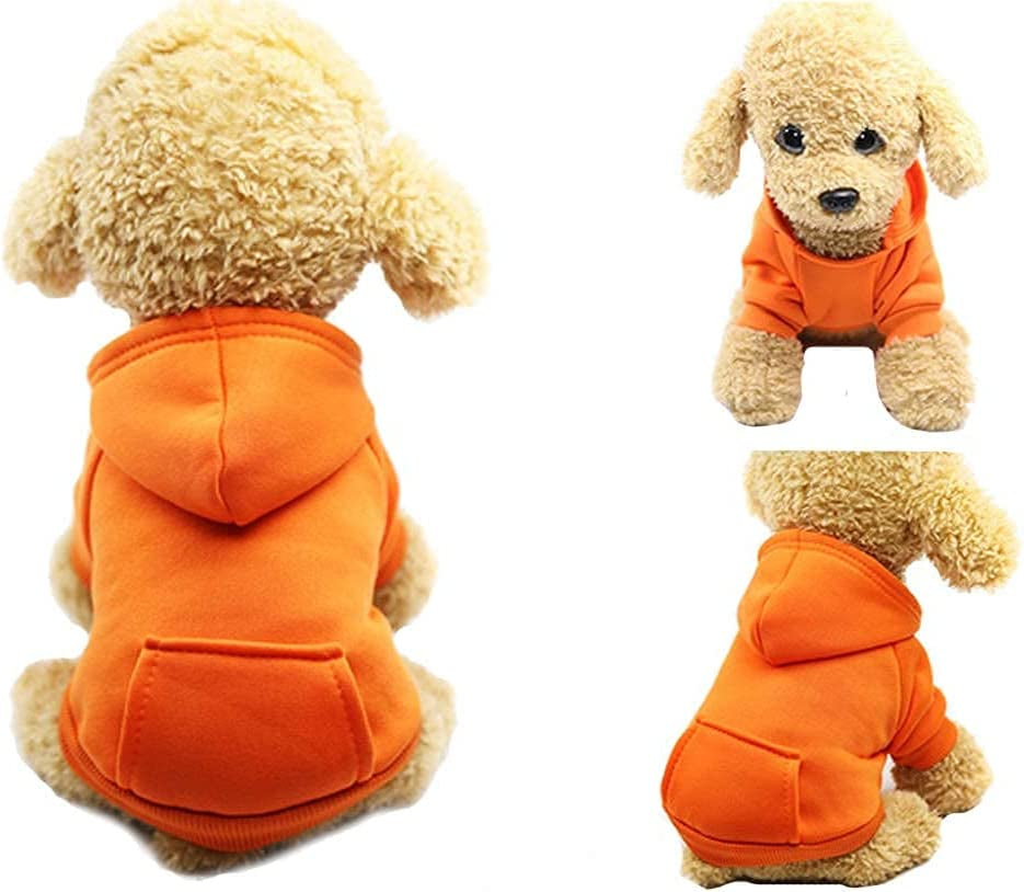 Jecikelon Winter Dog Hoodie Sweatshirts with Pockets Warm Dog Clothes for Small Dogs Chihuahua Coat Clothing Puppy Cat Custume (Medium, Orange) Animals & Pet Supplies > Pet Supplies > Dog Supplies > Dog Apparel Jecikelon   