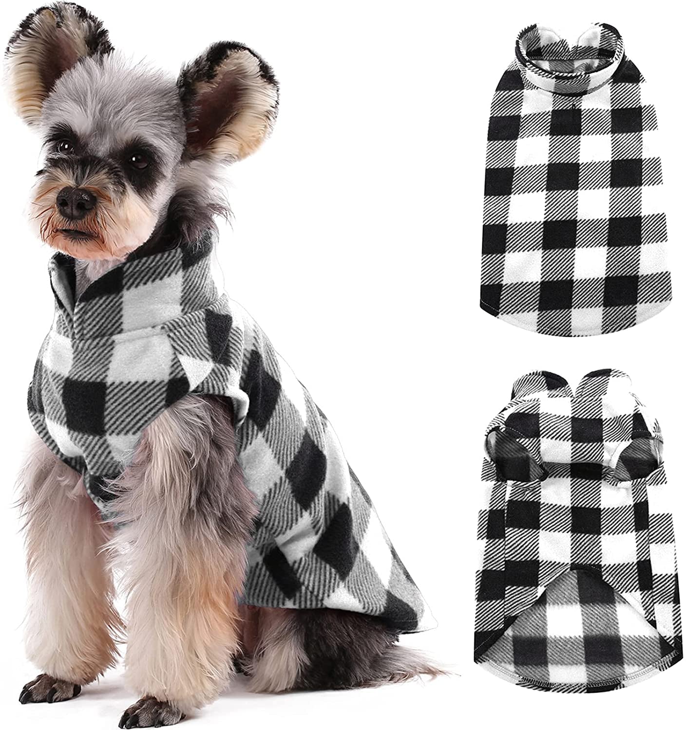 Kuoser Stretch Dog Fleece Vest, Soft Classic Plaid Basic Dog Sweater for Small Dogs & Cats, Warm Dogs Shirt Pullover Dog Coat Jacket Winter Dog Clothes for Teddy Chihuahua Yorkshire with Leash HOL Animals & Pet Supplies > Pet Supplies > Dog Supplies > Dog Apparel Kuoser Black Plaid XX-Small (Pack of 1) 