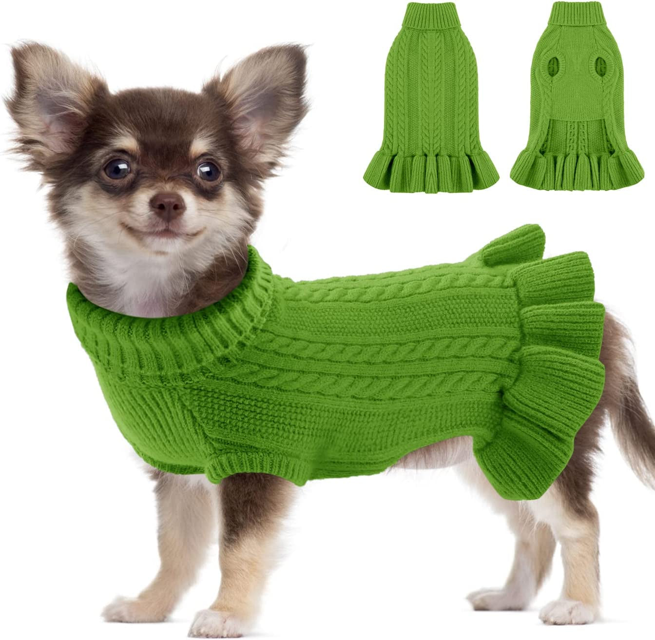 ALAGIRLS Winter Small Dog Christmas Sweater Cat Clothes,Cute Puppies Girls Turtleneck Pullover Dress,Teacup Dog Chiwawa Thick Pet Apparel,Hazeblue S Animals & Pet Supplies > Pet Supplies > Dog Supplies > Dog Apparel ALA Green XX-Large 