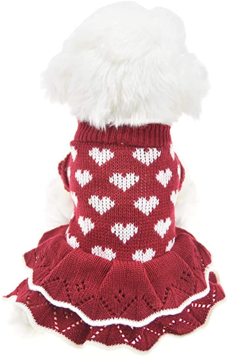 Christmas Small Dog Sweaters Female Girl Red Winter Warm Dog Princess Dress Clothes Dachshund Chihuahua Corgi (S(Bust 13.7Inch), Red Heart) Animals & Pet Supplies > Pet Supplies > Dog Supplies > Dog Apparel MUYAOPET Red Heart L(Bust 17.7inch) 