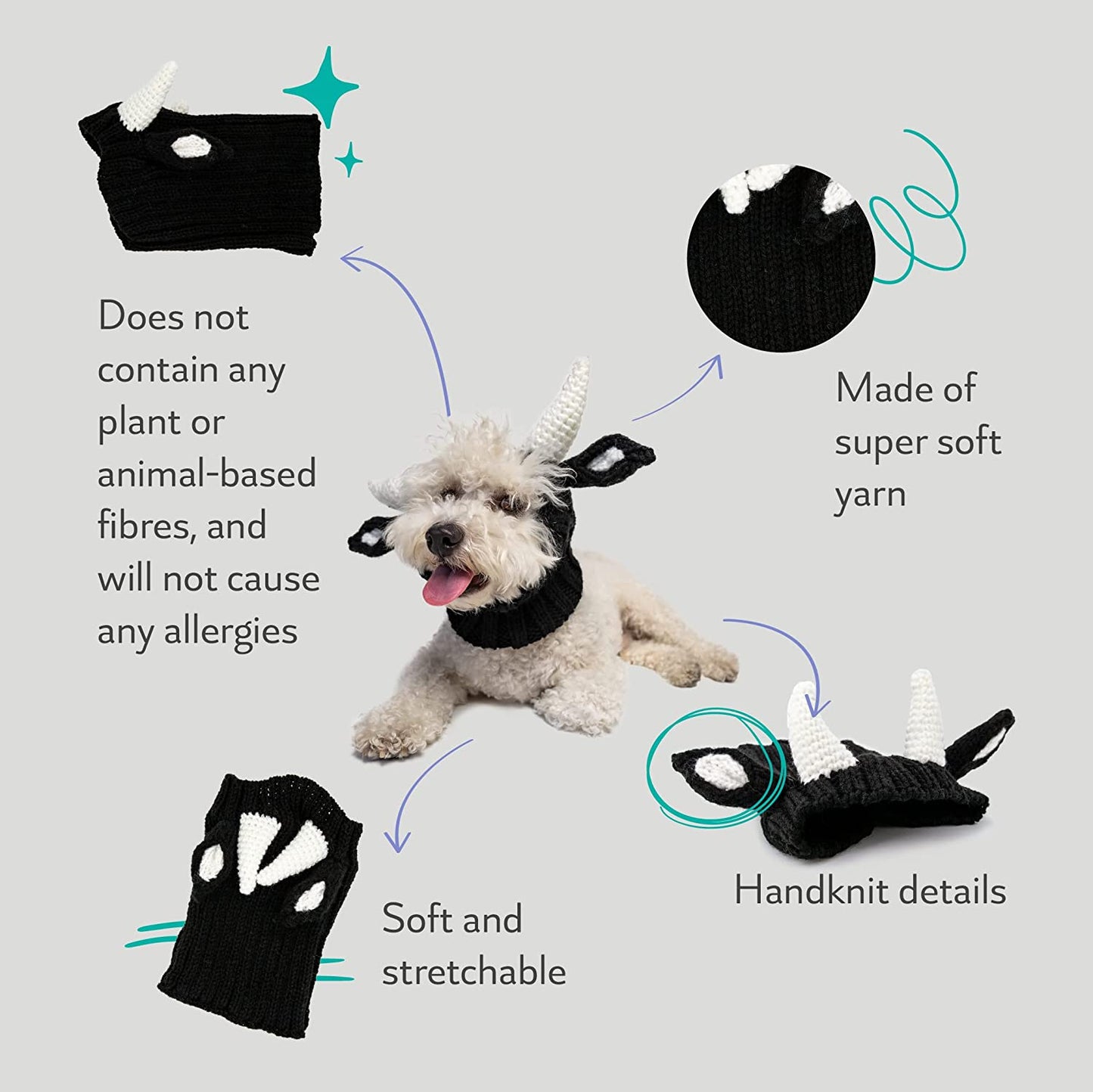 Zoo Snoods Bull Dog Costume, Large - Warm No Flap Ear Wrap Hood for Pets, Dog Outfit with Horns for Winters, Halloween, Christmas & New Year, Soft Yarn Ear Covers Animals & Pet Supplies > Pet Supplies > Dog Supplies > Dog Apparel Zoo Snoods   