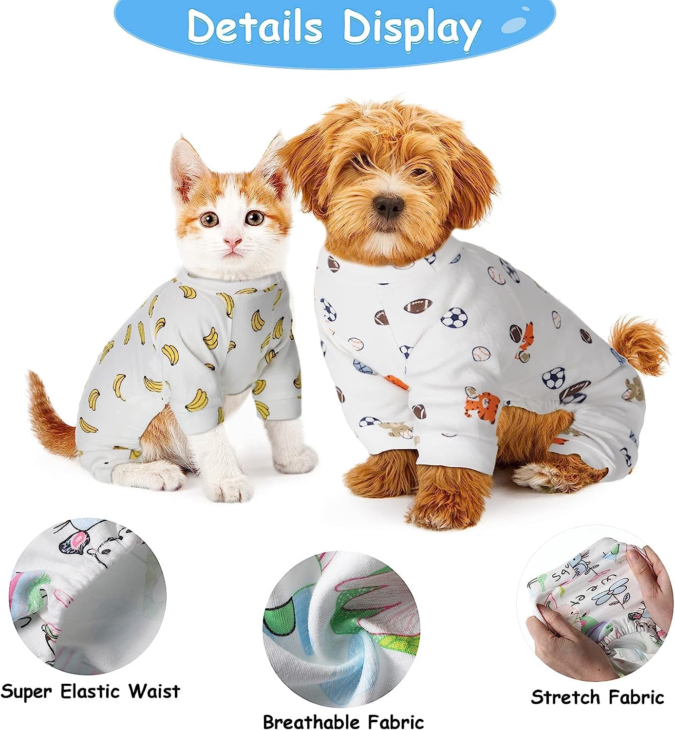 3 Pieces Puppy Pajamas Adorable Dog Onesies Soft Puppy Rompers Pet Cozy Bodysuits Clothes for Pet Small Medium Dogs (S) Animals & Pet Supplies > Pet Supplies > Dog Supplies > Dog Apparel Frienda   