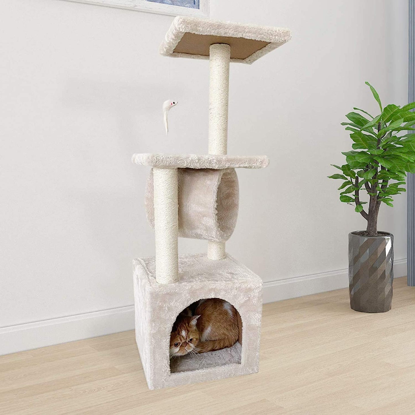 Confote 35.4-In Cat Activity Tree Climb Tower Play House Condo Furniture for Small and Medium Cat, Beige White Animals & Pet Supplies > Pet Supplies > Cat Supplies > Cat Furniture confote   