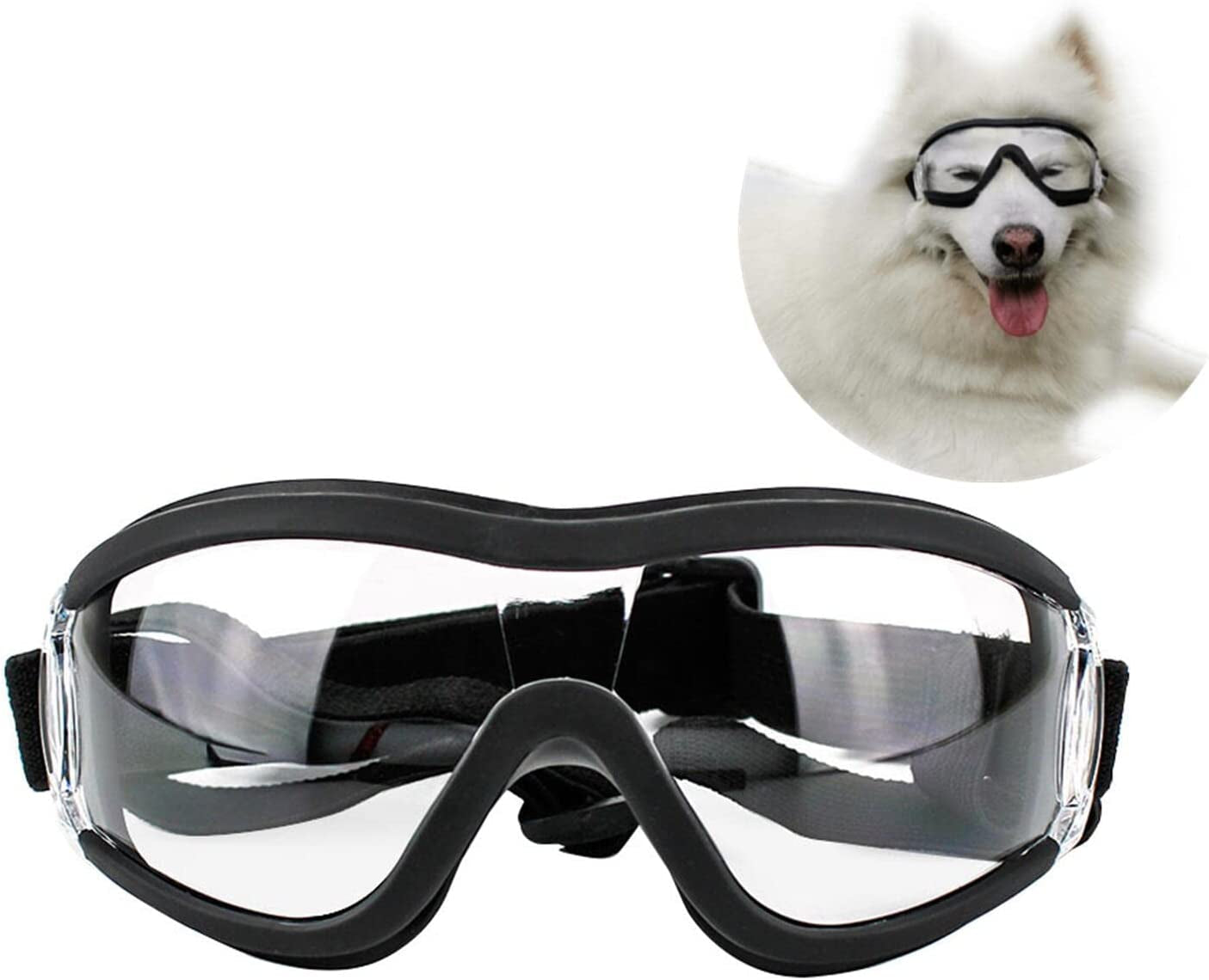 Dog Goggles,Dog Sunglasses,Waterproof Windproof Eye Protection Cool Dog Goggles,Dog Goggles with Adjustable Strap,Pet Glasses Eye Wear Protection for Medium/Large Dog(Transparent) Animals & Pet Supplies > Pet Supplies > Dog Supplies > Dog Apparel Saycker   