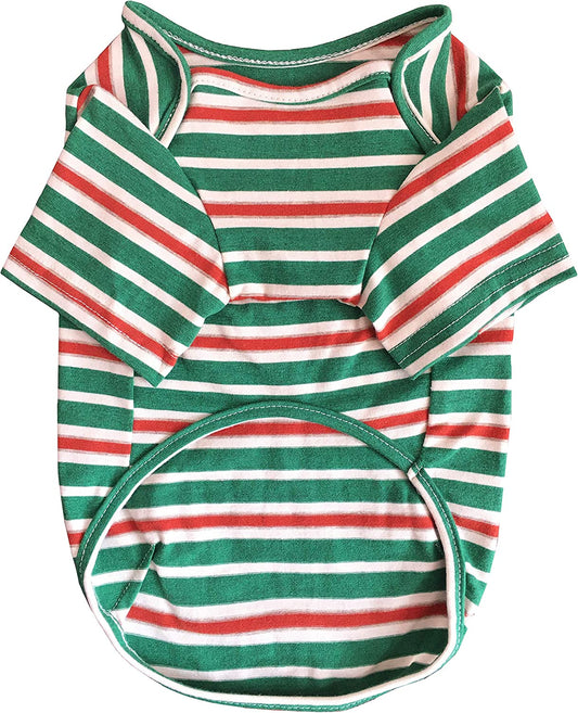 XIHAROOM Dog Stretch Cotton Striped Tshirt for Small Medium Dogs,Dog Two-Legged Pull-On Sweatshirt Pajamas(Green Stripe,S) Animals & Pet Supplies > Pet Supplies > Dog Supplies > Dog Apparel XIHAROOM Green Stripe S: Girth 14 inch 