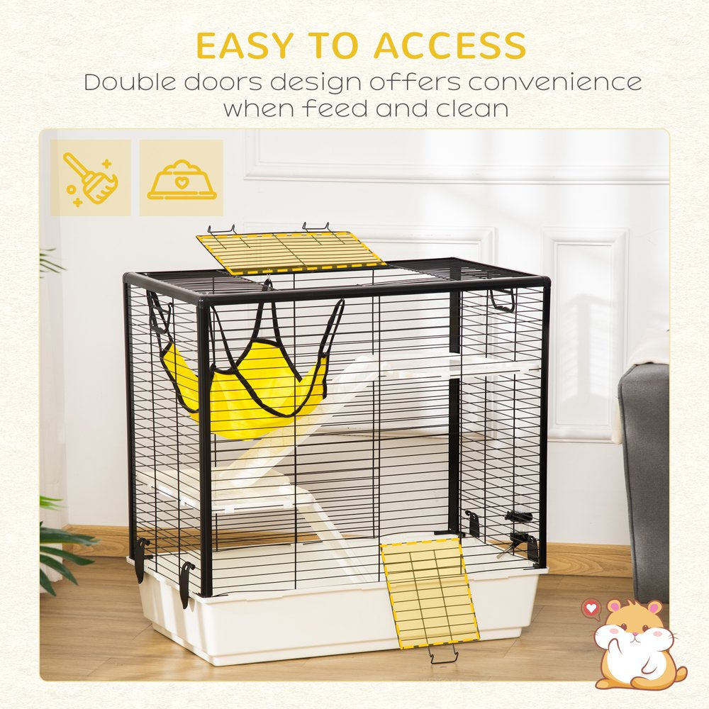 Pawhut Small Animal Cage Habitat Indoor Pet Play House for Guinea Pigs Ferrets Chinchillas, with Accessories Hammock Water Bottle Balcony Ramp Food Dish, 31.5"X19"X30.75", Yellow Animals & Pet Supplies > Pet Supplies > Small Animal Supplies > Small Animal Habitats & Cages Aosom LLC   