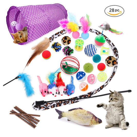 Doingart 28Pcs Cat Toys Kitten Toys Assortments, Cat Play Tunnels Catnip Fish Feathert Toy Teaser Wand Fish Fluffy Mouse Mice Balls and Bells for Cat, Puppy, Kitty Animals & Pet Supplies > Pet Supplies > Cat Supplies > Cat Toys Doingart   