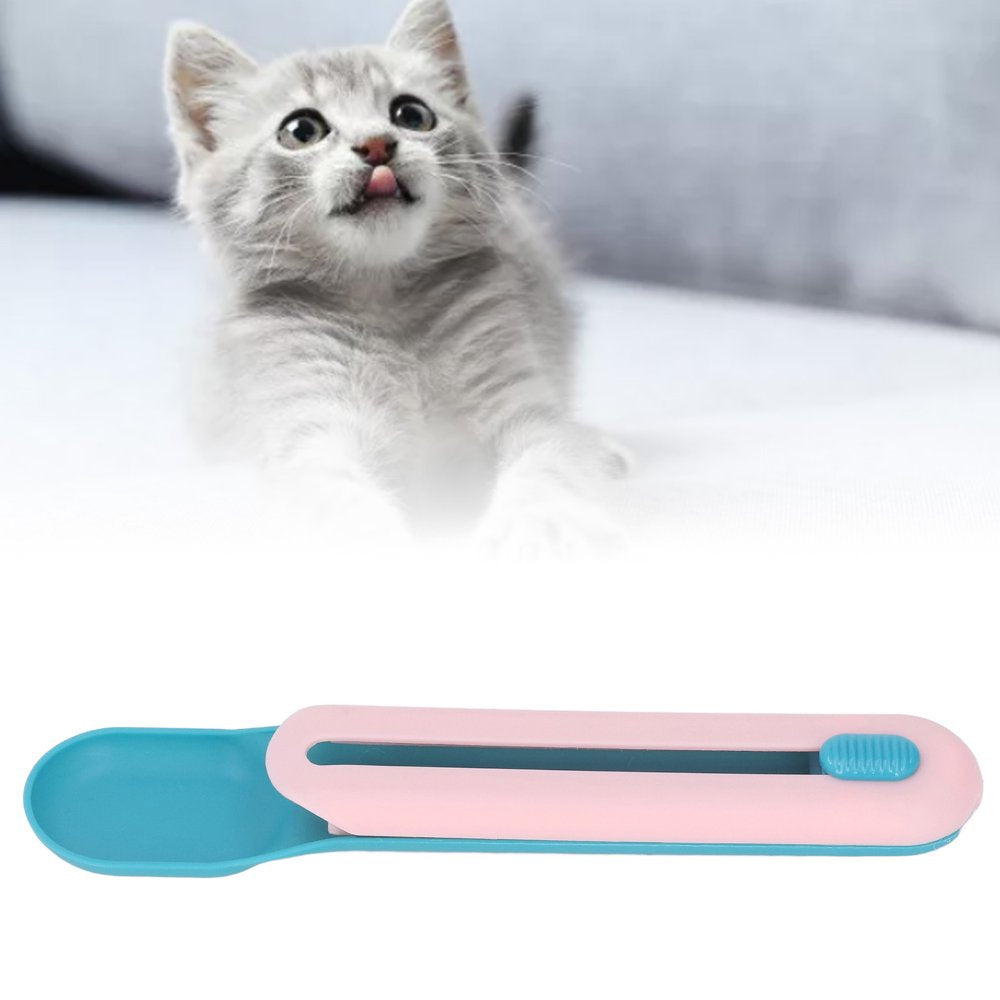 Cat Snack Spoon, Cat Treat Squeeze Spoon Sturdy Convenient Reliable for Feeding Pink Spoon with Blue Handle